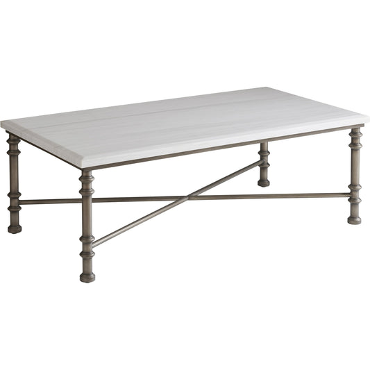 Flagler Marble Top Cocktail Table by Tommy Bahama Home in white marble, pewter. Made from unique in a traditional style.