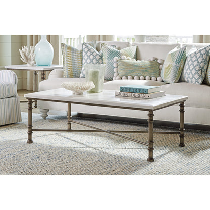 Flagler Marble Top Cocktail Table by Tommy Bahama Home in white marble, pewter. Made from unique in a traditional style.