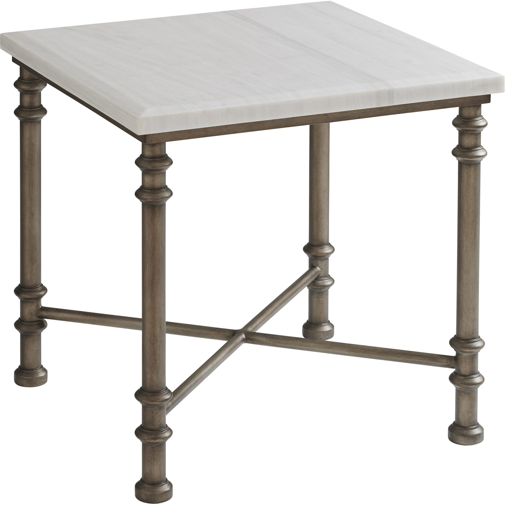 Flagler Marble Top End Table by Tommy Bahama Home in white marble, pewter. Made from unique in a traditional style.
