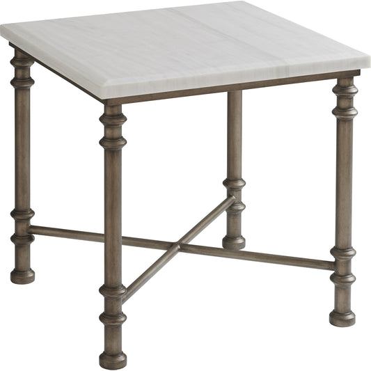 001 SR-836105 | Additional Silo | Flagler Marble Top End Table by Tommy Bahama Home in white marble, pewter. Made from unique in a traditional style.