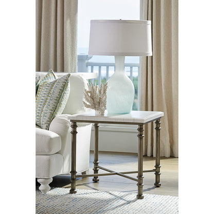 Flagler Marble Top End Table by Tommy Bahama Home in white marble, pewter. Made from unique in a traditional style.