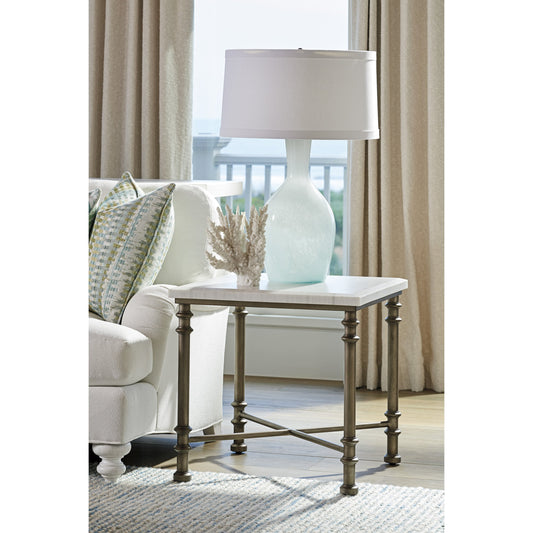 Flagler Marble Top End Table by Tommy Bahama Home in white marble, pewter. Made from unique in a traditional style.