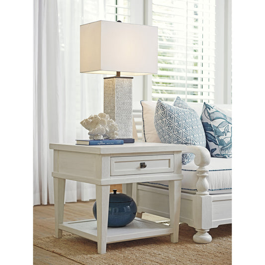 Palm Coast End Table by Tommy Bahama Home in shell white. Made from unique in a traditional style.