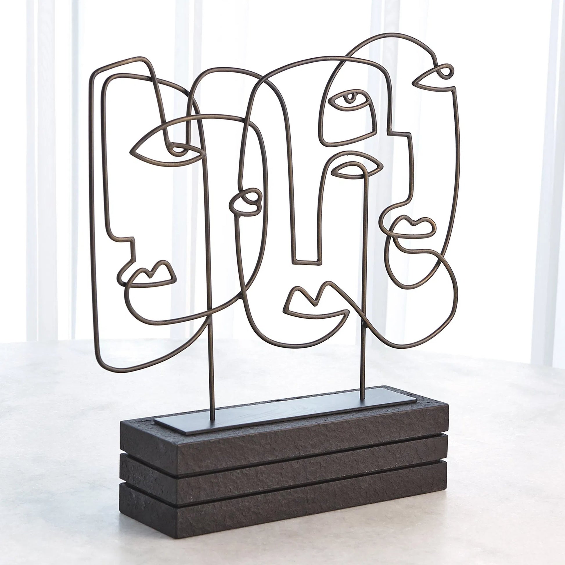Congregation Sculpture by Global Views in bronze. Made from iron 50%, honed black marble 50% in a eclectic & global style.