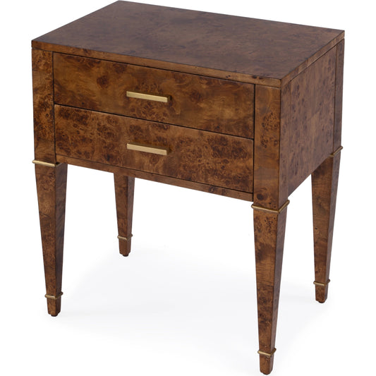 Kai 2 Drawer End Table by Butler Specialty Company. Made from poplar solids, burl veneer and mdf in a modern style.