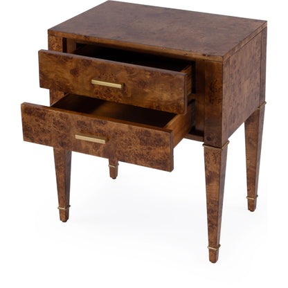 Kai 2 Drawer End Table by Butler Specialty Company. Made from poplar solids, burl veneer and mdf in a modern style.