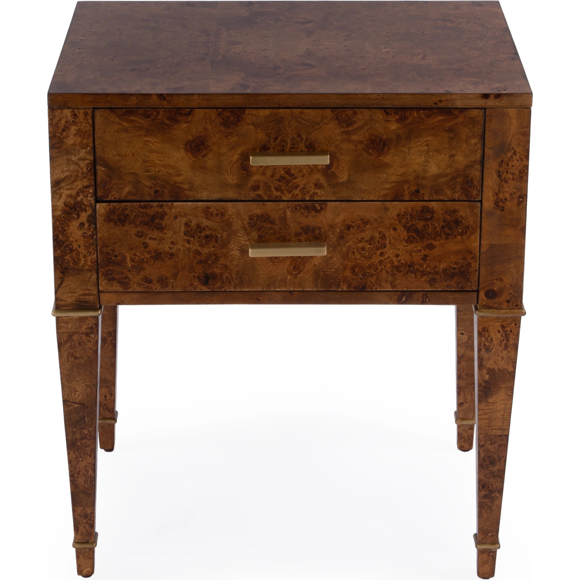 Kai 2 Drawer End Table by Butler Specialty Company. Made from poplar solids, burl veneer and mdf in a modern style.