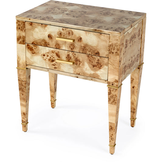 Kai 2 Drawer End Table by Butler Specialty Company. Made from poplar solids, burl veneer and mdf in a modern style.