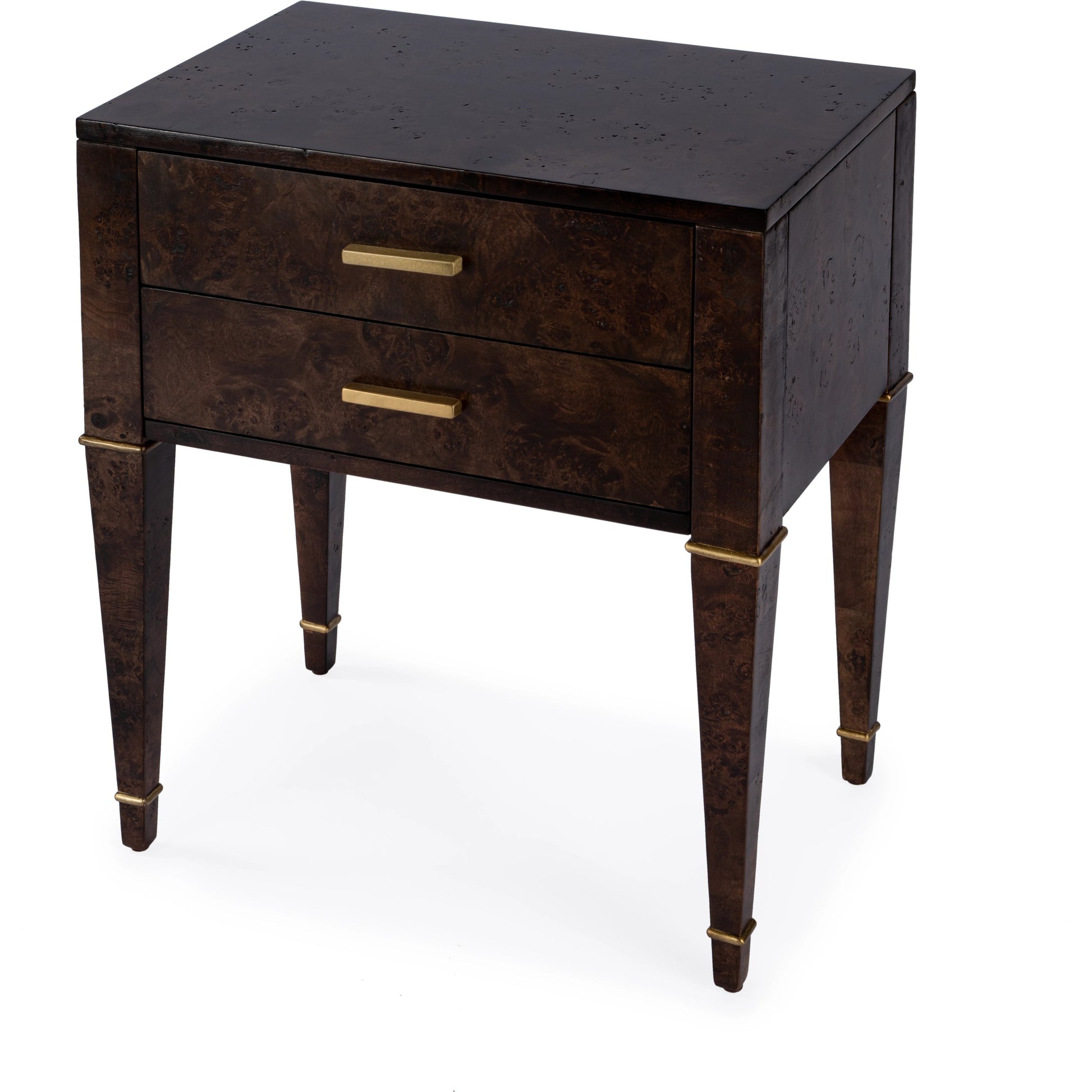 Kai 2 Drawer End Table by Butler Specialty Company. Made from poplar solids, burl veneer and mdf in a modern style.
