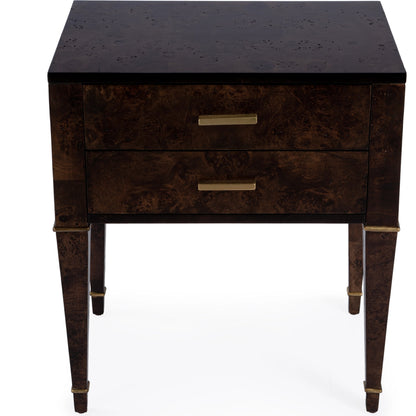 Kai 2 Drawer End Table by Butler Specialty Company. Made from poplar solids, burl veneer and mdf in a modern style.