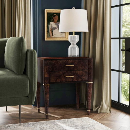 Kai 2 Drawer End Table by Butler Specialty Company. Made from poplar solids, burl veneer and mdf in a modern style.