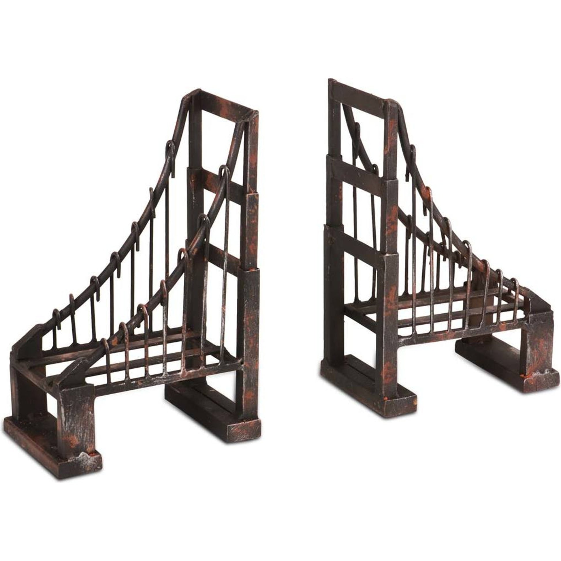 Suspension Wrought Iron Suspension Bridge Bookends Set of Two by Mercana in brown. Made from unique in a traditional style.