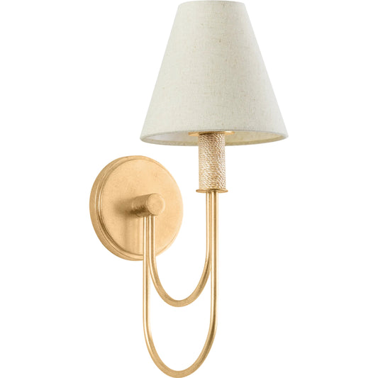 Warrensburg Wall Sconce by Hudson Valley in vintage gold leaf. Made from iron in a unique style.