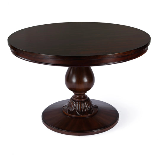 Evie 48" Round Pedestal Dining Table by Butler Specialty Company. Made from poplar solids, cherry veneer, mdf, resin in a traditional style.