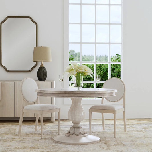 Evie 48" Round Pedestal Dining Table by Butler Specialty Company. Made from poplar solids, cherry veneer, mdf, resin in a traditional style.