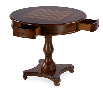 Fredrik Round Game Table by Butler Specialty Company. Made from rubberwood, poplar solids, cherry/maple/walnut veneer, mdf, resin in a traditional style.