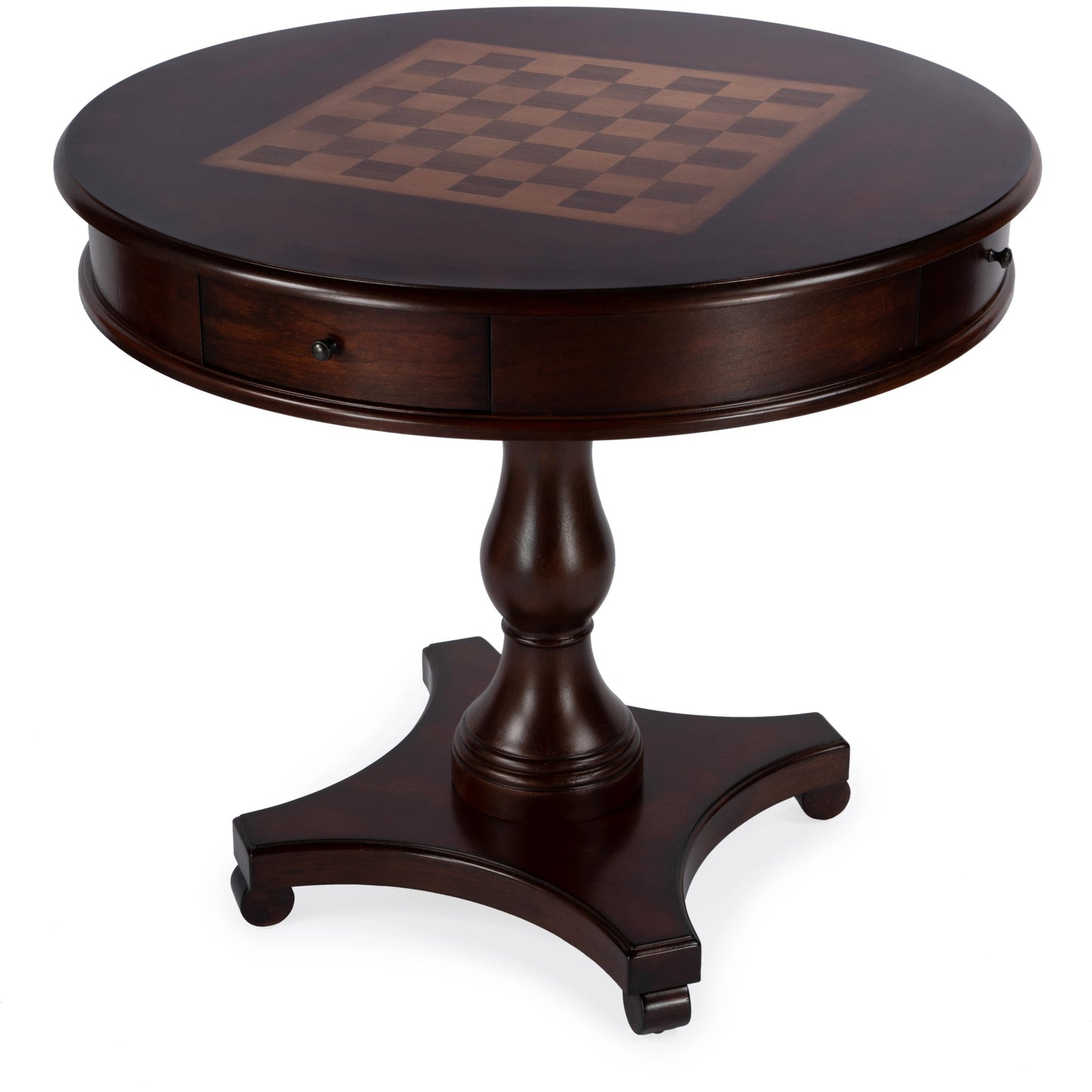 002 SI-2077812 | Primary Silo | Fredrik Round Game Table by Butler Specialty Company. Made from rubberwood, poplar solids, cherry/maple/walnut veneer, mdf, resin in a traditional style.