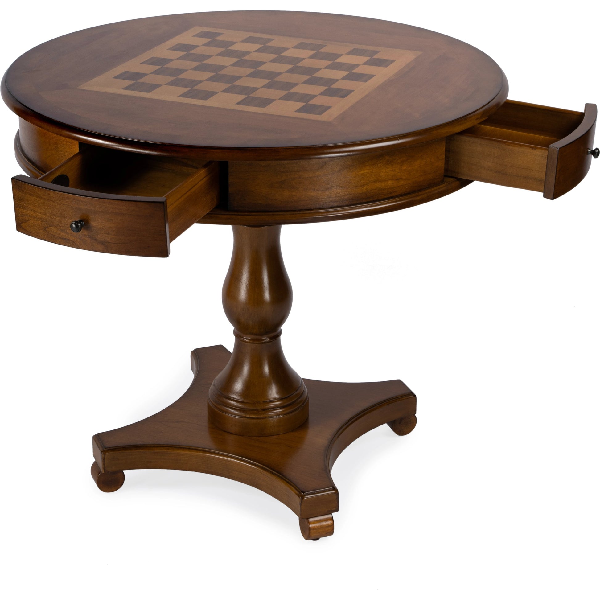 Fredrik Round Game Table by Butler Specialty Company. Made from rubberwood, poplar solids, cherry/maple/walnut veneer, mdf, resin in a traditional style.