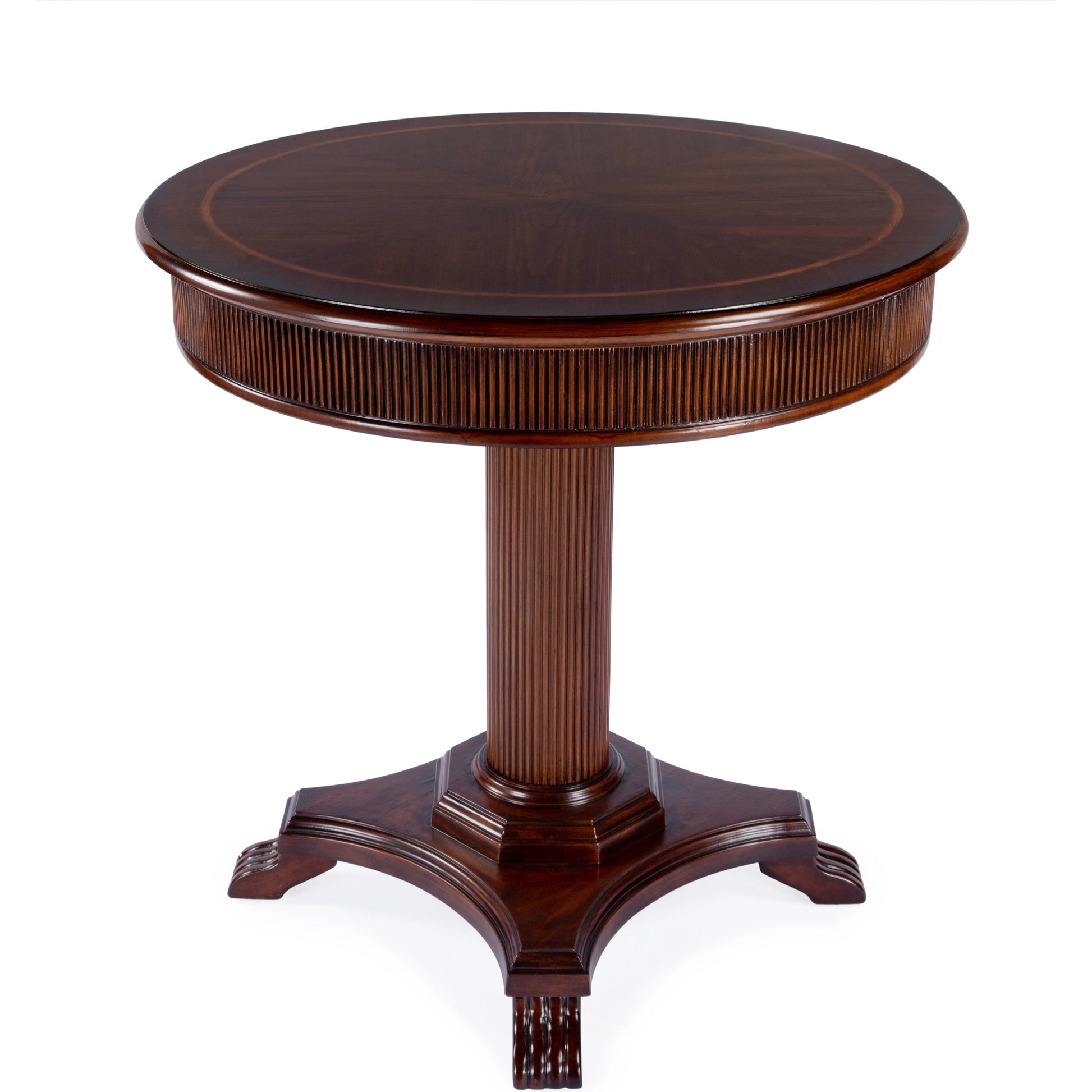 Ellsworth Ribbed Pedestal Foyer Table by Butler Specialty Company in dark brown and cherry. Made from poplar solids , cherry/maple veneer, mdf, resin in a traditional style.