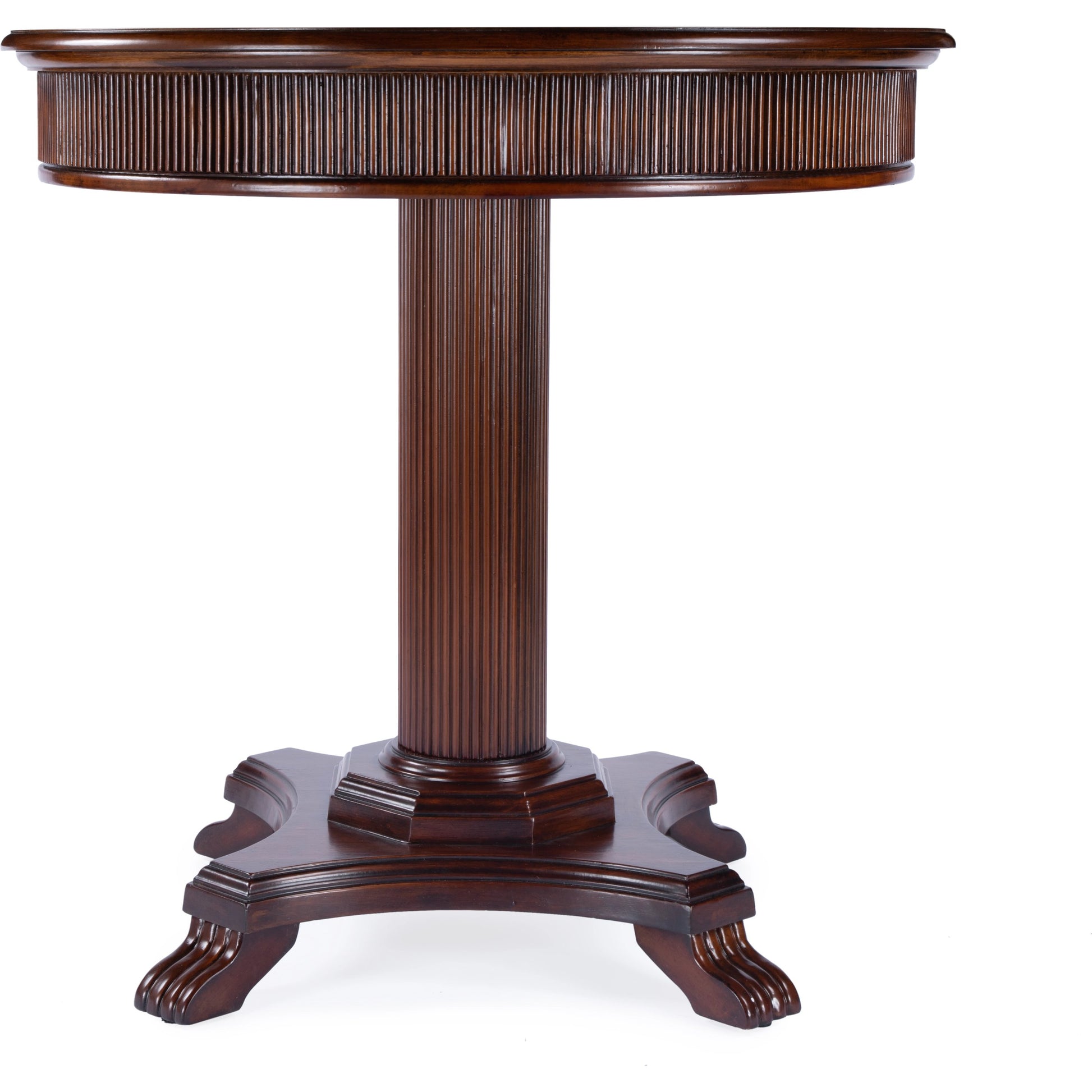 Ellsworth Ribbed Pedestal Foyer Table by Butler Specialty Company in dark brown and cherry. Made from poplar solids , cherry/maple veneer, mdf, resin in a traditional style.