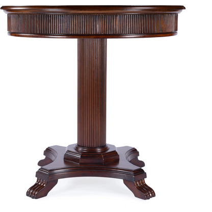Ellsworth Ribbed Pedestal Foyer Table by Butler Specialty Company in dark brown and cherry. Made from poplar solids , cherry/maple veneer, mdf, resin in a traditional style.