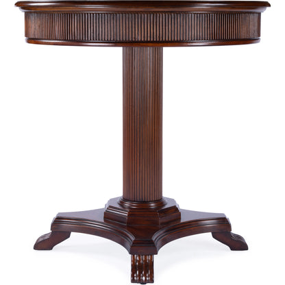 Ellsworth Ribbed Pedestal Foyer Table by Butler Specialty Company in dark brown and cherry. Made from poplar solids , cherry/maple veneer, mdf, resin in a traditional style.