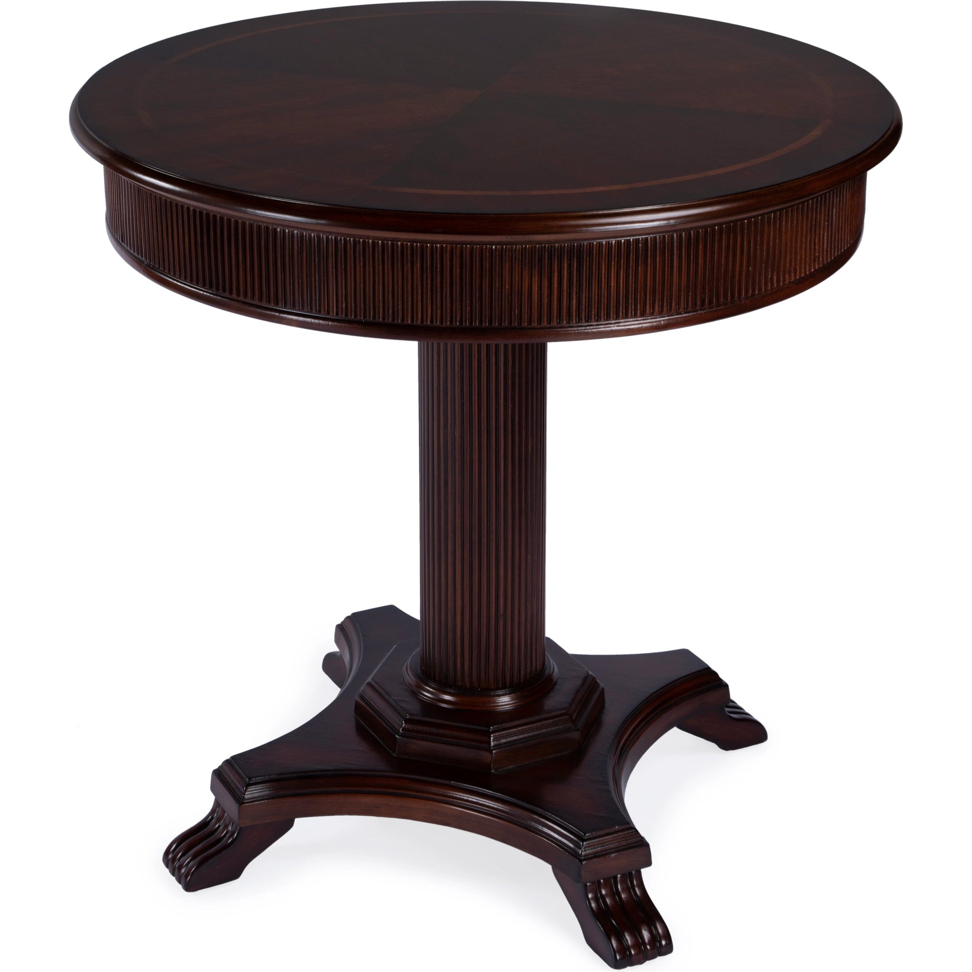 Ellsworth Ribbed Pedestal Foyer Table by Butler Specialty Company. Made from poplar solids , cherry/maple veneer, mdf, resin in a traditional style.