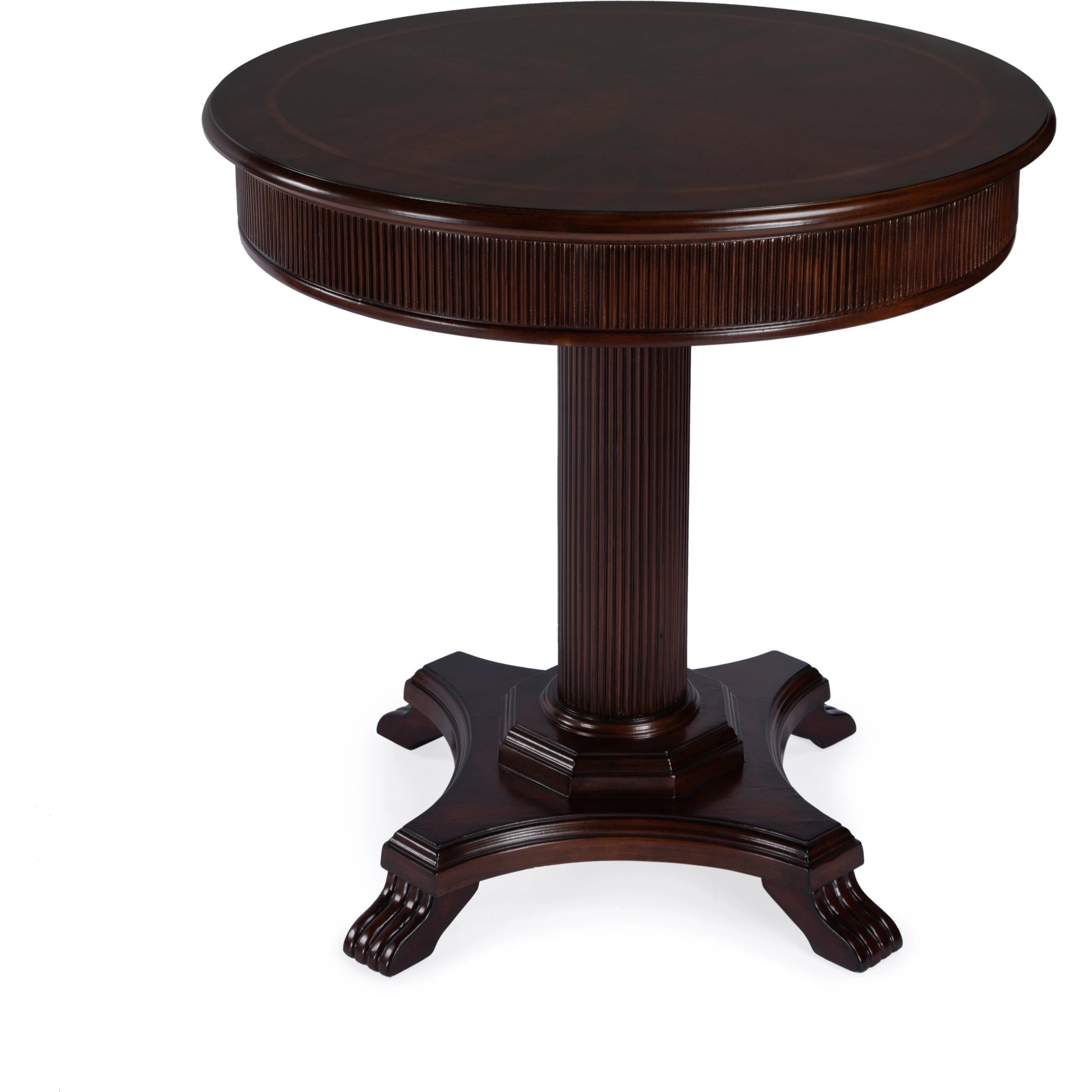 Ellsworth Ribbed Pedestal Foyer Table by Butler Specialty Company. Made from poplar solids , cherry/maple veneer, mdf, resin in a traditional style.