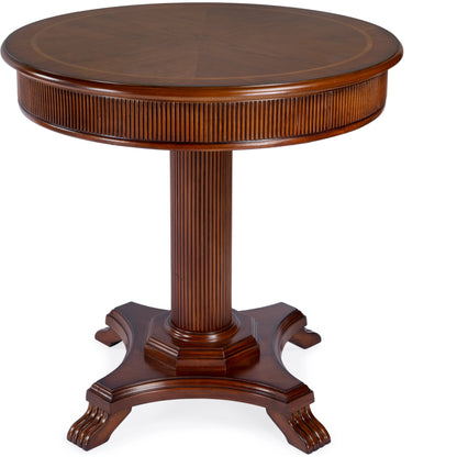 Ellsworth Ribbed Pedestal Foyer Table by Butler Specialty Company in dark brown and cherry. Made from poplar solids , cherry/maple veneer, mdf, resin in a traditional style.