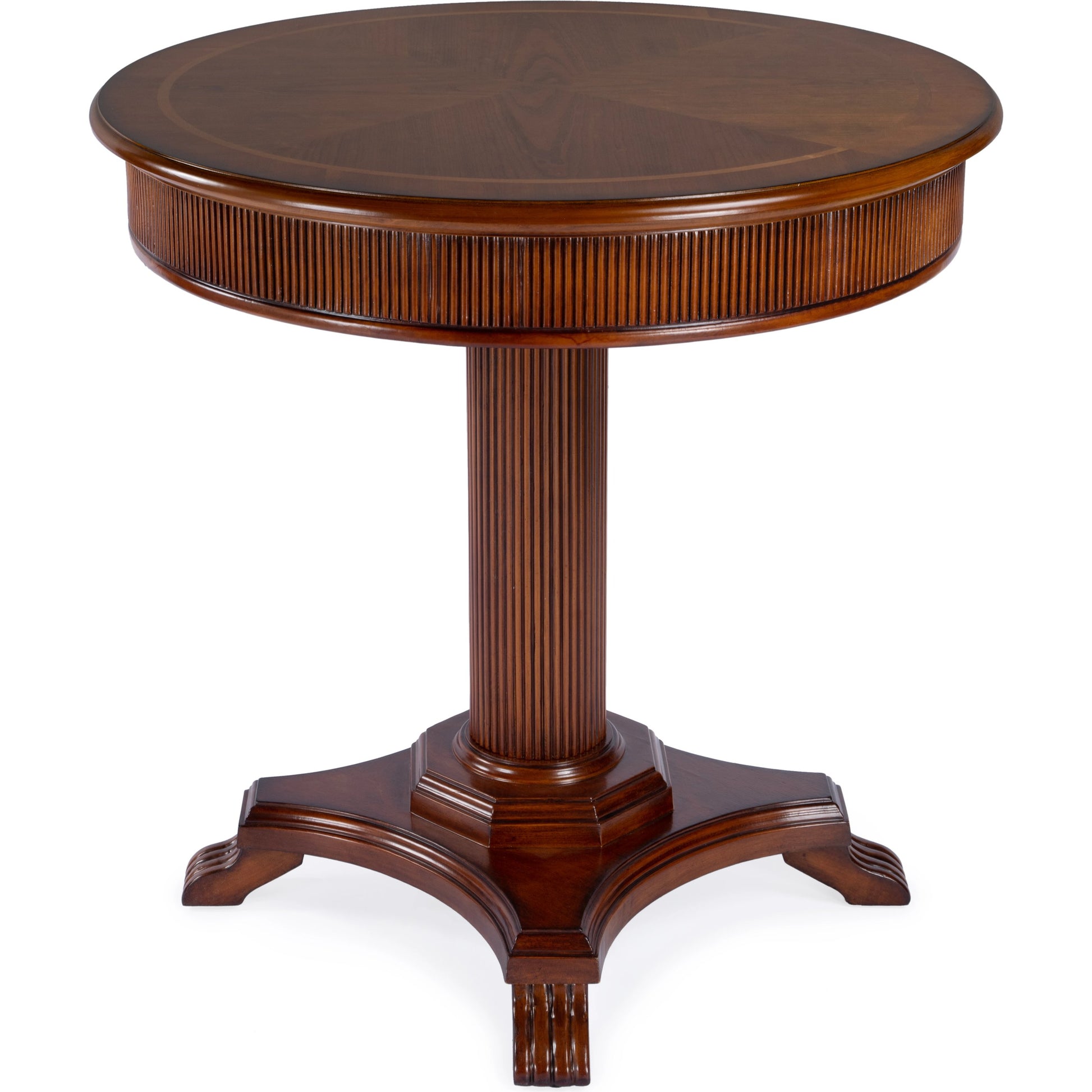Ellsworth Ribbed Pedestal Foyer Table by Butler Specialty Company in dark brown and cherry. Made from poplar solids , cherry/maple veneer, mdf, resin in a traditional style.