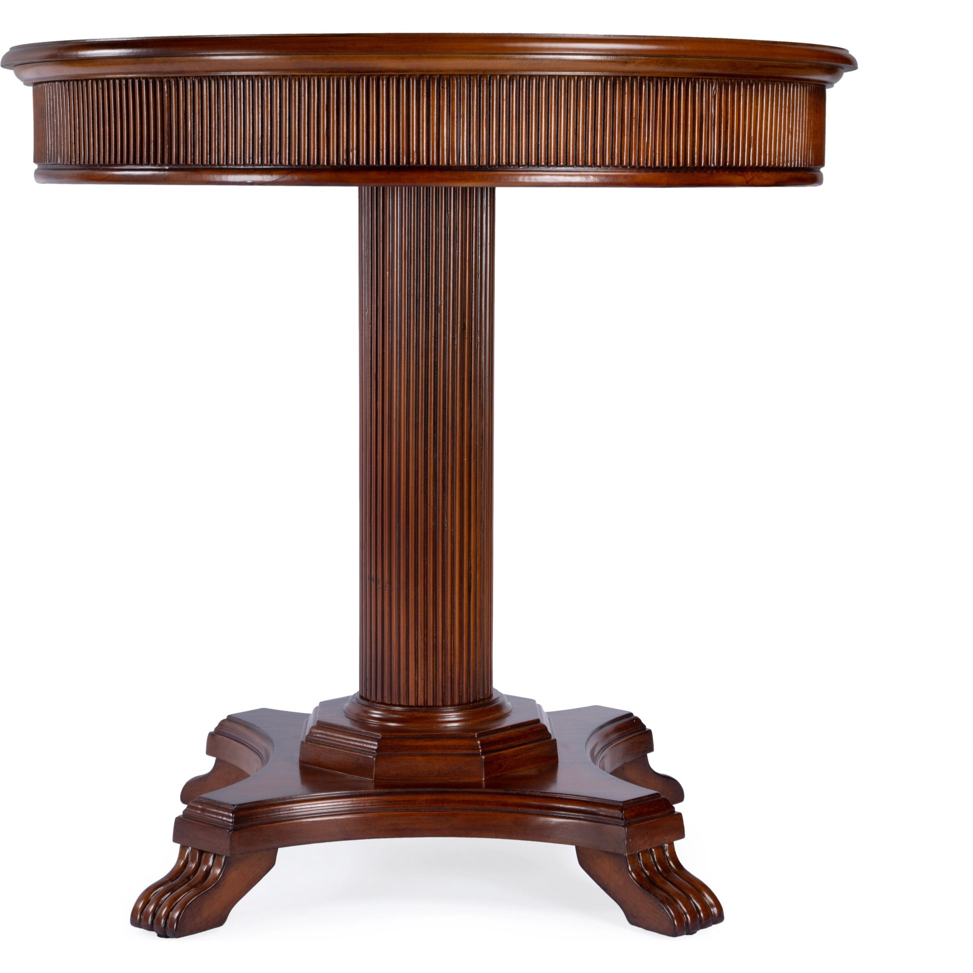 Ellsworth Ribbed Pedestal Foyer Table by Butler Specialty Company in dark brown and cherry. Made from poplar solids , cherry/maple veneer, mdf, resin in a traditional style.