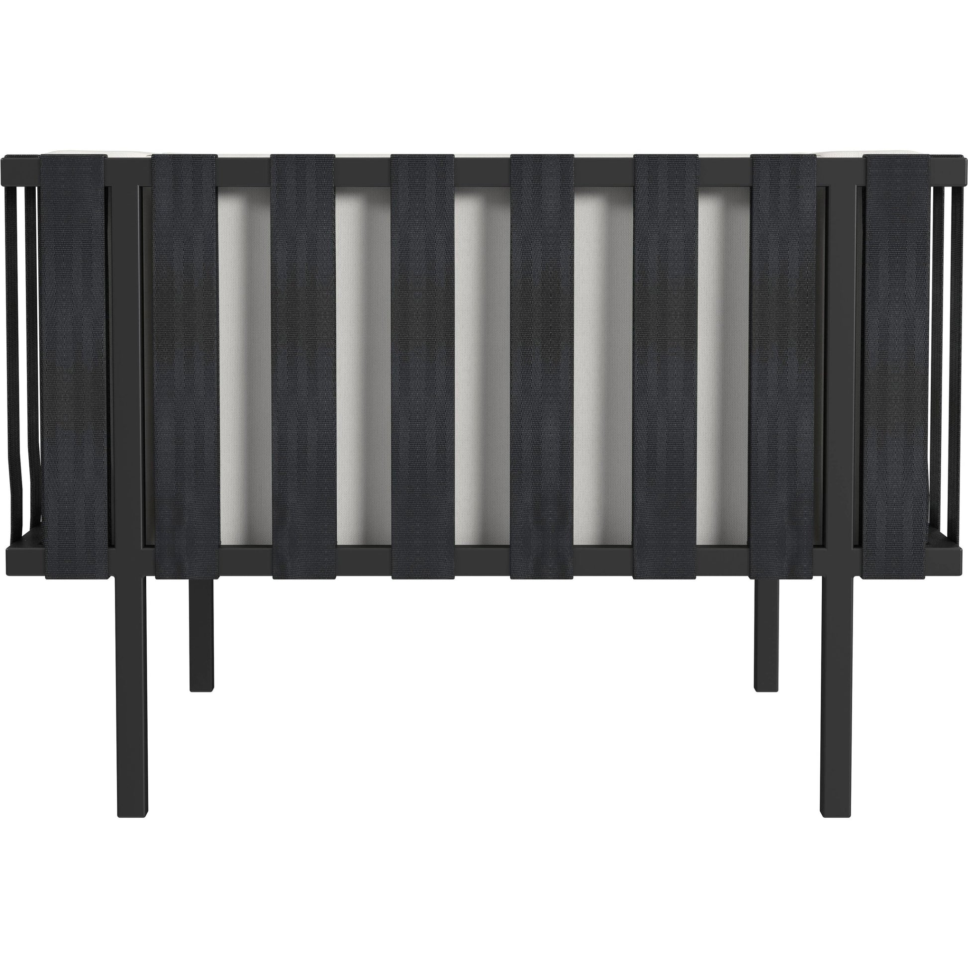 Norway Outdoor Club Chair with Cushion by Butler Specialty Company in black and white and black. Made from made from iron, foam, fabric, plyboard and nylon strip in a modern style.