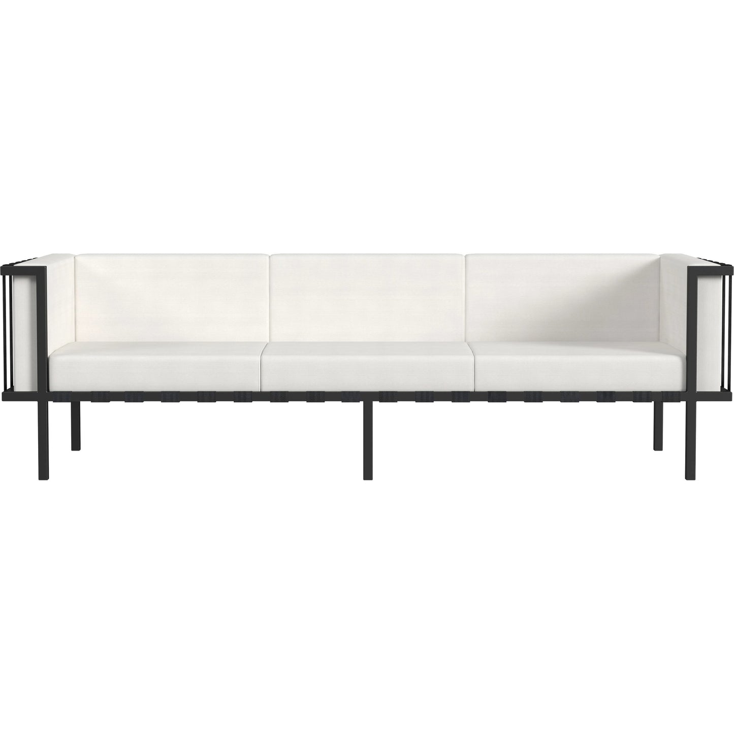 001 SI-2077818 | Primary Silo | Norway Outdoor Patio Sofa with Cushions by Butler Specialty Company in black and white and black. Made from made from iron, foam, fabric, plyboard and nylon strip in a modern style.