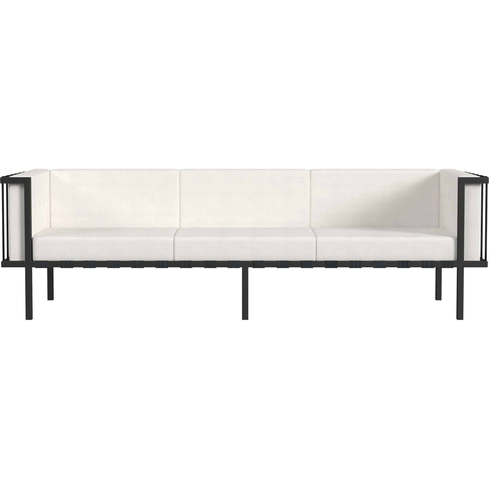 Norway Outdoor Patio Sofa with Cushions by Butler Specialty Company in black and white and black. Made from made from iron, foam, fabric, plyboard and nylon strip in a modern style.