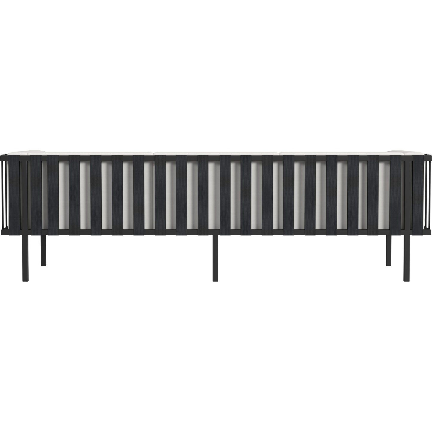 005 SI-2077818 | Additional Silo | Norway Outdoor Patio Sofa with Cushions by Butler Specialty Company in black and white and black. Made from made from iron, foam, fabric, plyboard and nylon strip in a modern style.