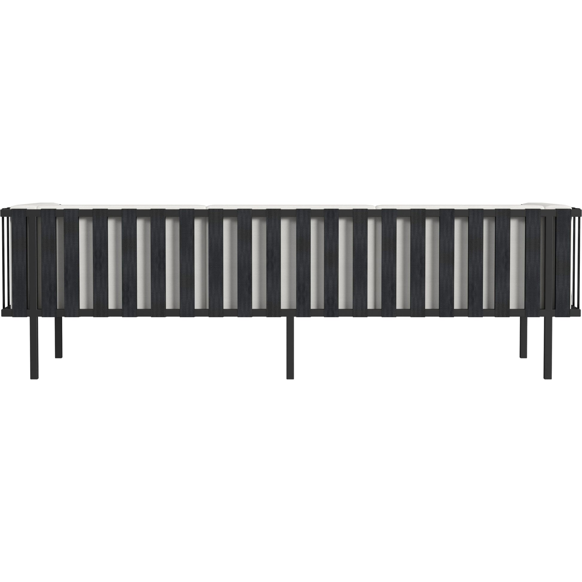 Norway Outdoor Patio Sofa with Cushions by Butler Specialty Company in black and white and black. Made from made from iron, foam, fabric, plyboard and nylon strip in a modern style.