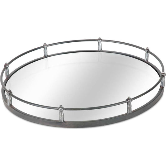 Kimbel Ed Base Round Tray by Mercana in silver. Made from unique in a traditional style.