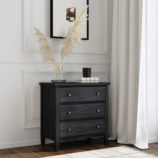Flagstaff 3-Drawer Dresser by Butler Specialty Company in black. Made from mindi wood, mindi veneer, mdf in a unique style.