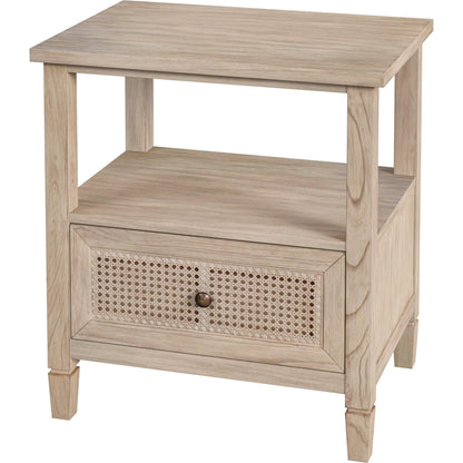 Flagstaff 1 Drawer Cane Nightstand by Butler Specialty Company in natural and desert sand. Made from mindi wood, mindi veneer, mdf, cane in a cottage & farmhouse style.