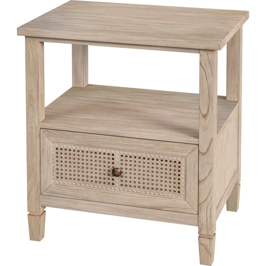Flagstaff 1 Drawer Cane Nightstand by Butler Specialty Company in natural and desert sand. Made from mindi wood, mindi veneer, mdf, cane in a cottage & farmhouse style.