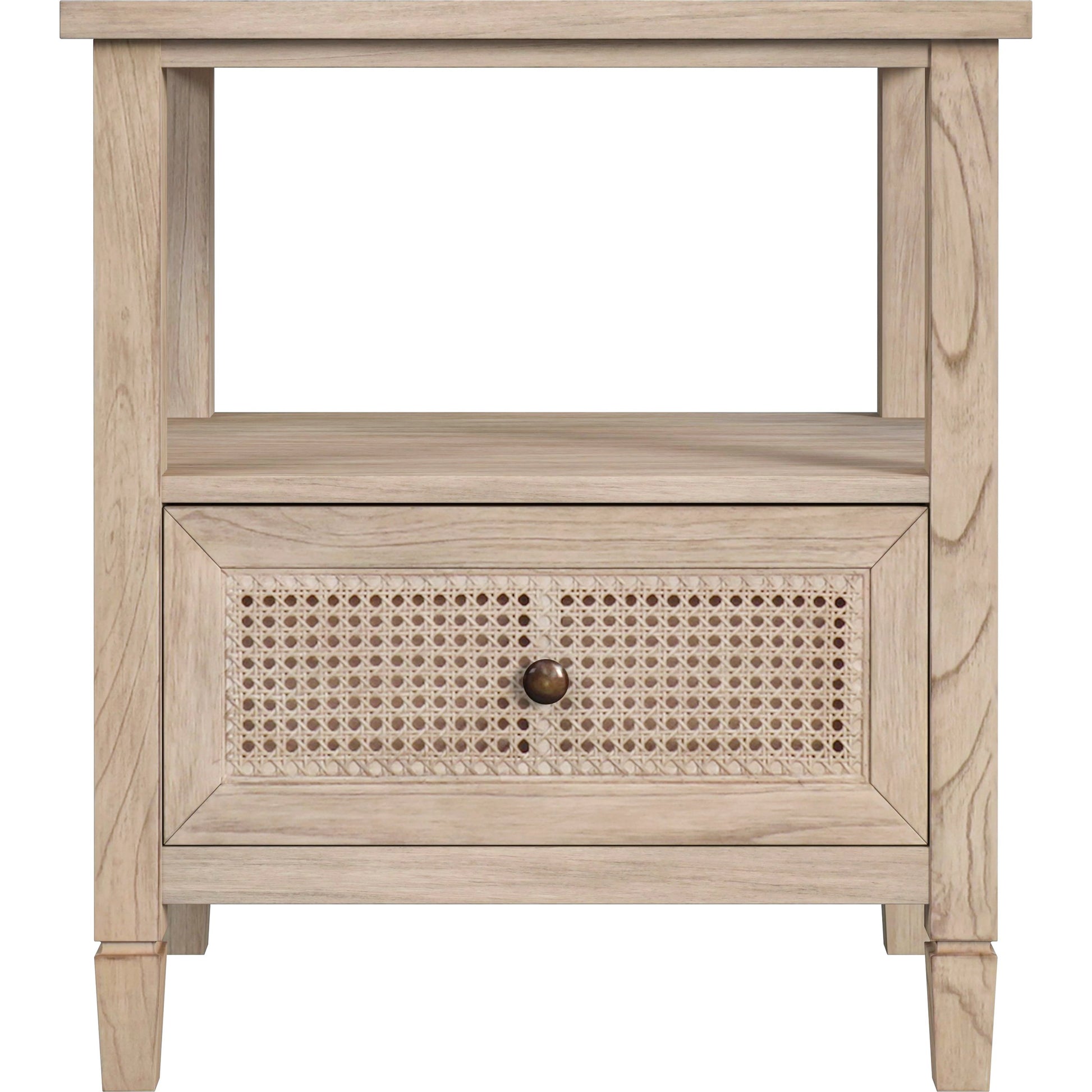 Flagstaff 1 Drawer Cane Nightstand by Butler Specialty Company in natural and desert sand. Made from mindi wood, mindi veneer, mdf, cane in a cottage & farmhouse style.