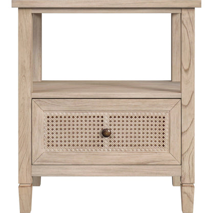 Flagstaff 1 Drawer Cane Nightstand by Butler Specialty Company in natural and desert sand. Made from mindi wood, mindi veneer, mdf, cane in a cottage & farmhouse style.