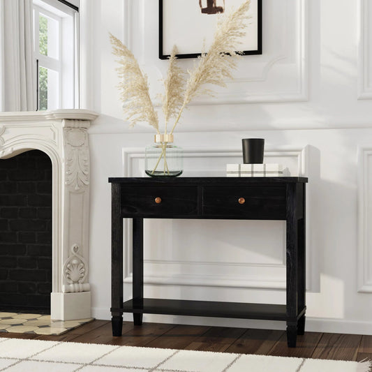 Flagstaff 2 Drawer Console Table by Butler Specialty Company in black. Made from mdf, mindi wood, mindi veneer in a unique style.