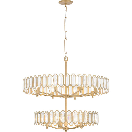 Drama Club 13 Light 2 Tier Pendant by Varaluz in gold. Made from steel, crystal in a unique style.