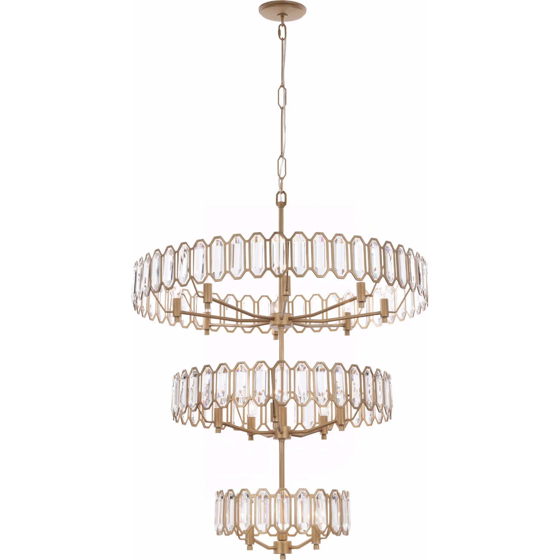 Drama Club 16 Light 3 Tier Pendant by Varaluz in gold. Made from steel, crystal in a unique style.