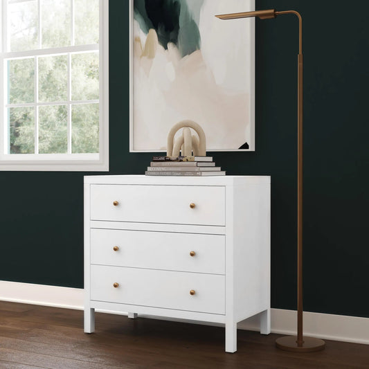 Nora 3 Drawer Chest by Butler Specialty Company in white. Made from acacia wood, acacia veneer, solid pine, mdf in a unique style.