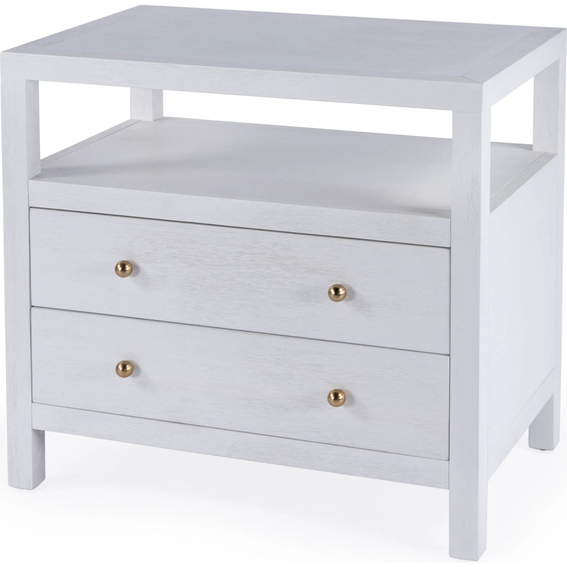 Nora 2 Drawer Nightstand by Butler Specialty Company in white. Made from acacia wood, acacia veneer, solid pine, mdf in a unique style.