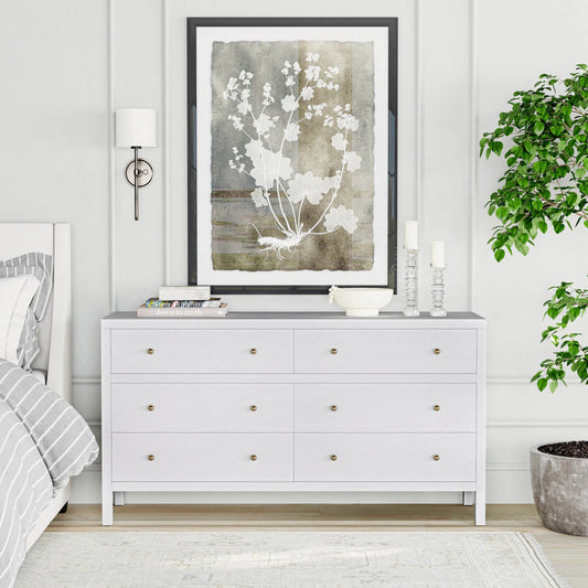 Nora 6 Drawer Dresser by Butler Specialty Company in white. Made from acacia wood, acacia veneer, solid pine, mdf in a unique style.