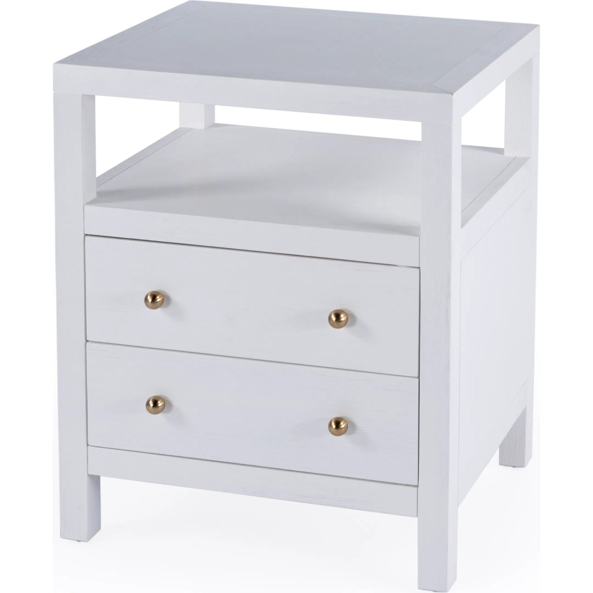 Nora Nightstand by Butler Specialty Company in white. Made from acacia wood, acacia veneer, solid pine, mdf in a unique style.