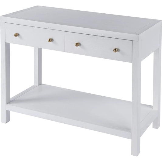 Nora 2 Drawer Console Table by Butler Specialty Company in white. Made from acacia wood, acacia veneer, solid pine, mdf in a unique style.
